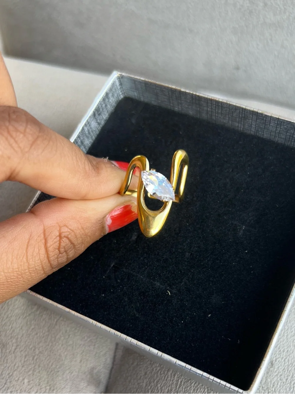 Gold Marquise Stone Women's Ring - Elegant Statement Jewelry, size-adjustable